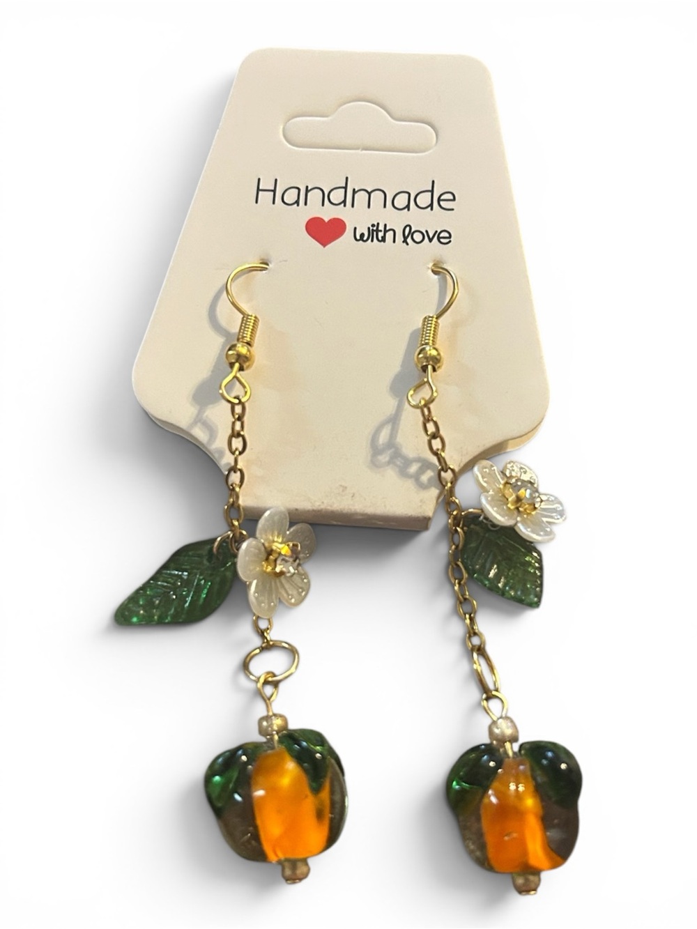 Green & Orange 🍊 Floral Drop Earrings